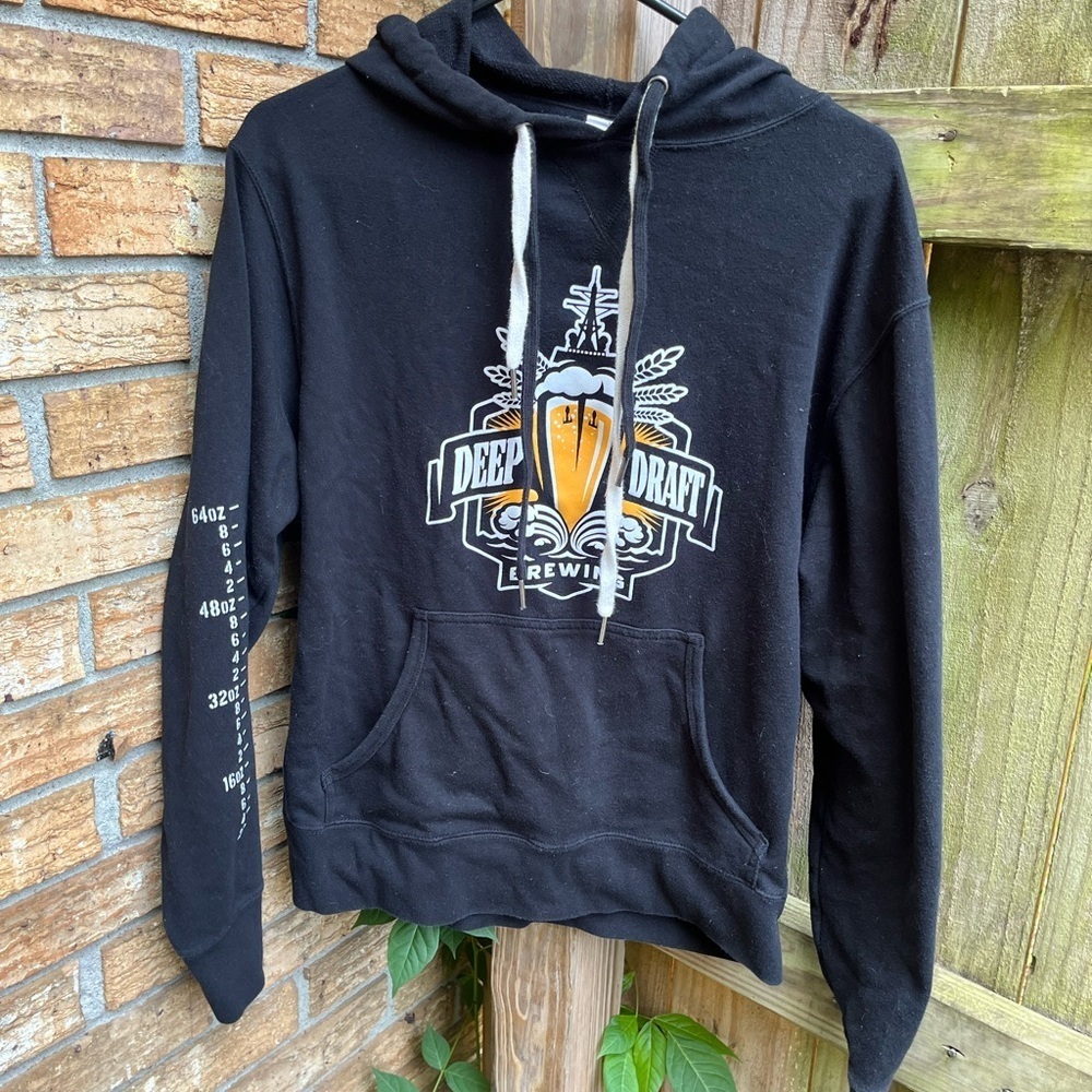 Black Graphic Hoodie with White Drawstrings